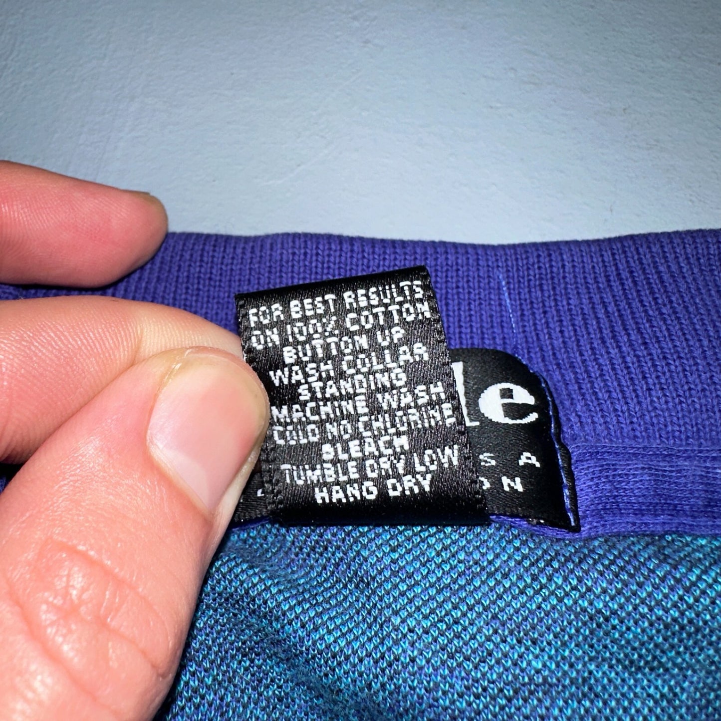 Carlyle VTG Short Sleeve Knit Polo Sz L Rockabilly Crazy Print Pattern Blue 70s