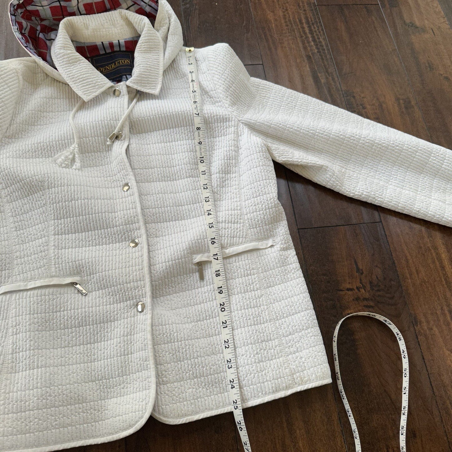 PENDLETON White Button Front Hooded Jacket Coat Size L Womens Warm Winter Vtg