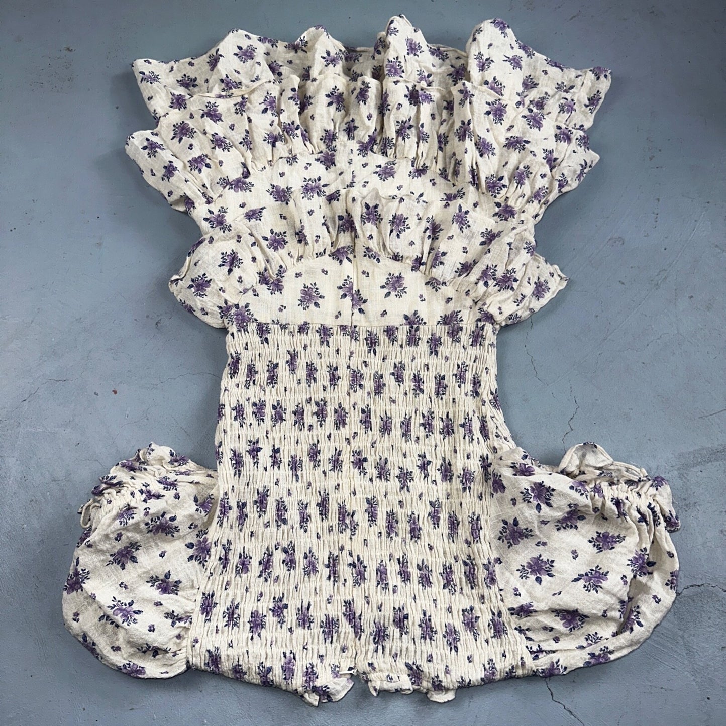 Olivaceous Medium Chiffon Tiered Babydoll Dress White Short Sleeve Floral