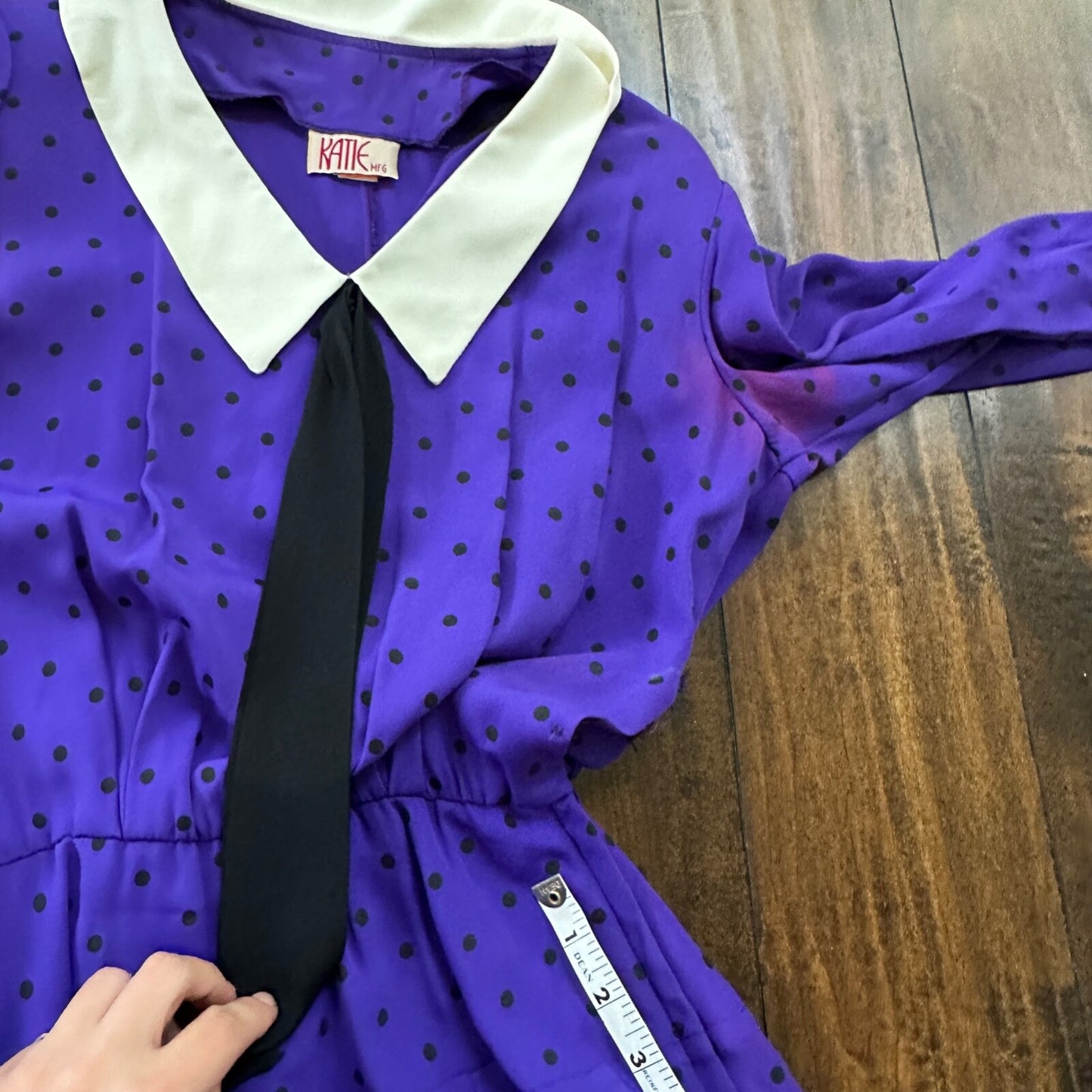 Vintage Katie MFG Purple Print Polka Dot 80s Midi Dress Size Small