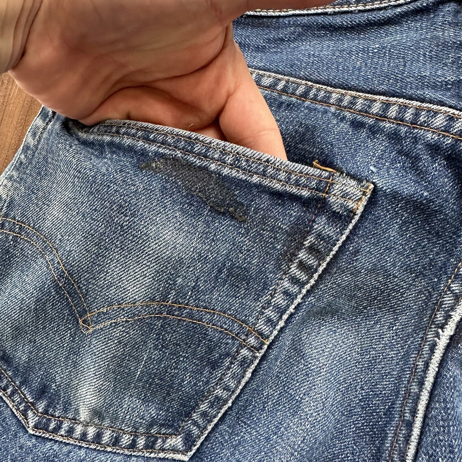 Levis 501 XX Big E True Vintage 60s Redline THRASHED Denim Jeans 1960s 27x26