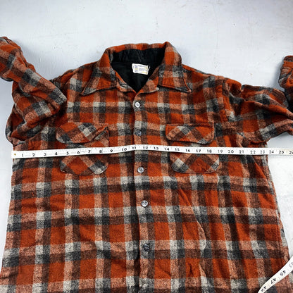 Vintage 60s 70s Towncraft Wool Flannel Blend Button Up Shirt Penneys XL Orange