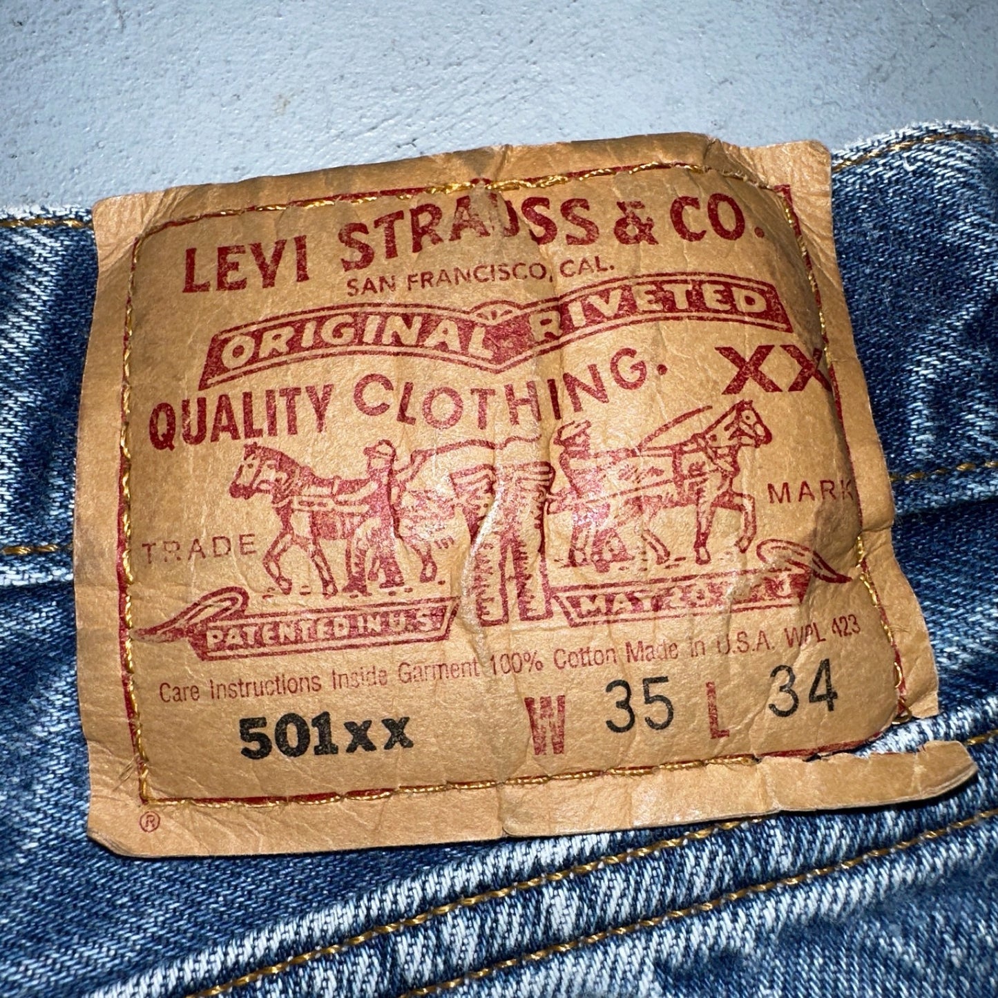 Levis 501 Vintage 90s USA XX Straight Leg Jeans Blue Med Wash 35x34 Act 32x30