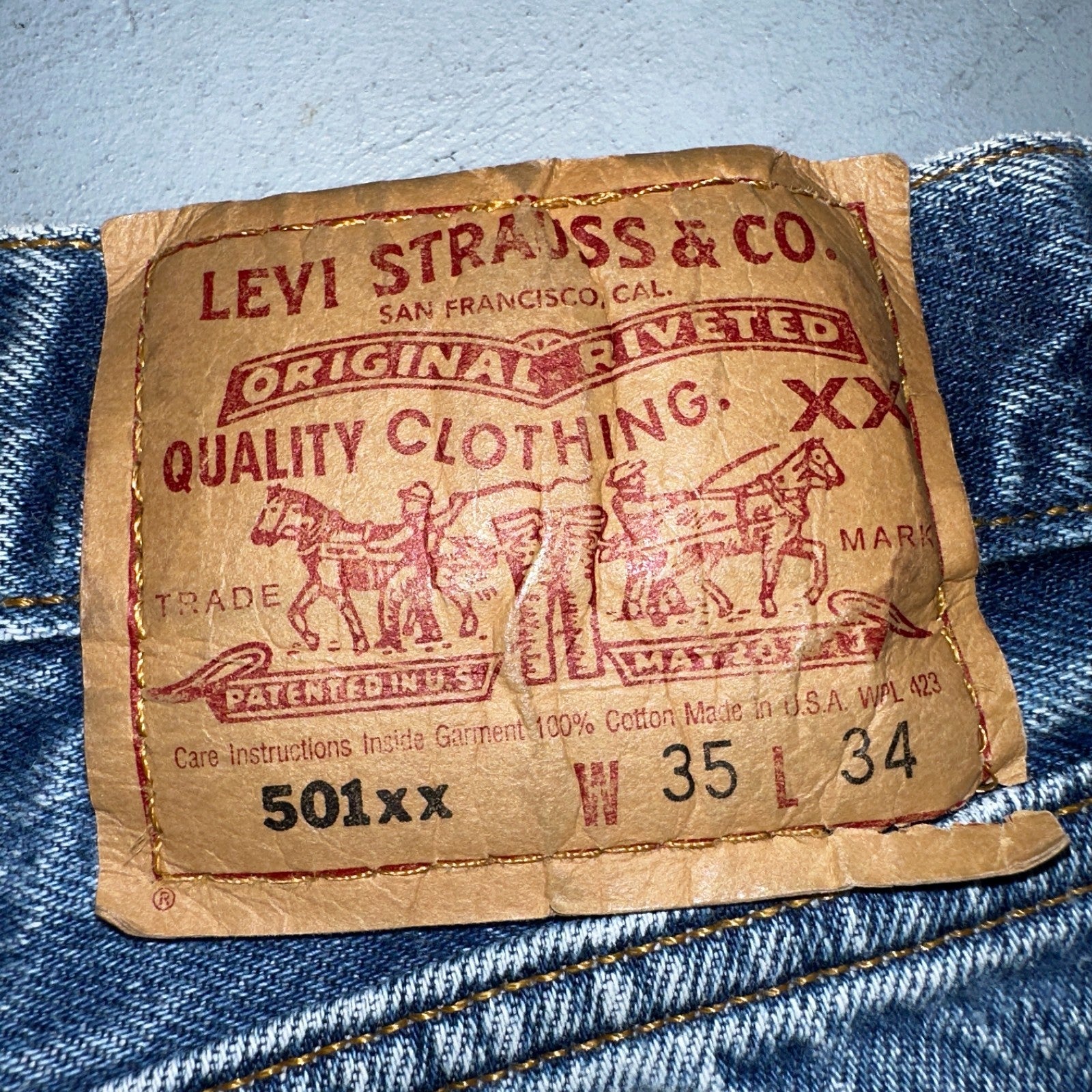 Levis 501 Vintage 90s USA XX Straight Leg Jeans Blue Med Wash 35x34 Act 32x30