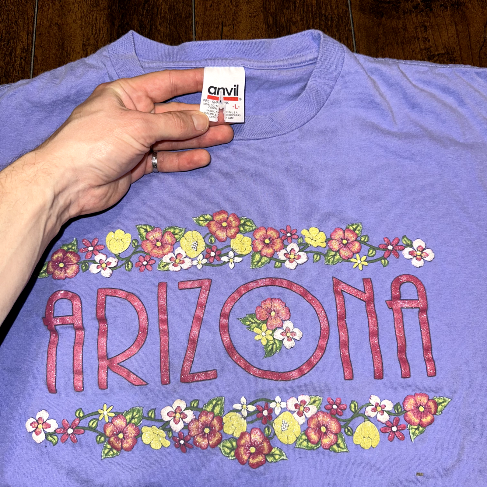 Arizona Vintage T Shirt Anvil 90s Homage State USA Love Flowers Cute Home City