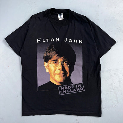Elton John VTG Made In England 90s Black T-Shirt Made In USA Size XL Music Band