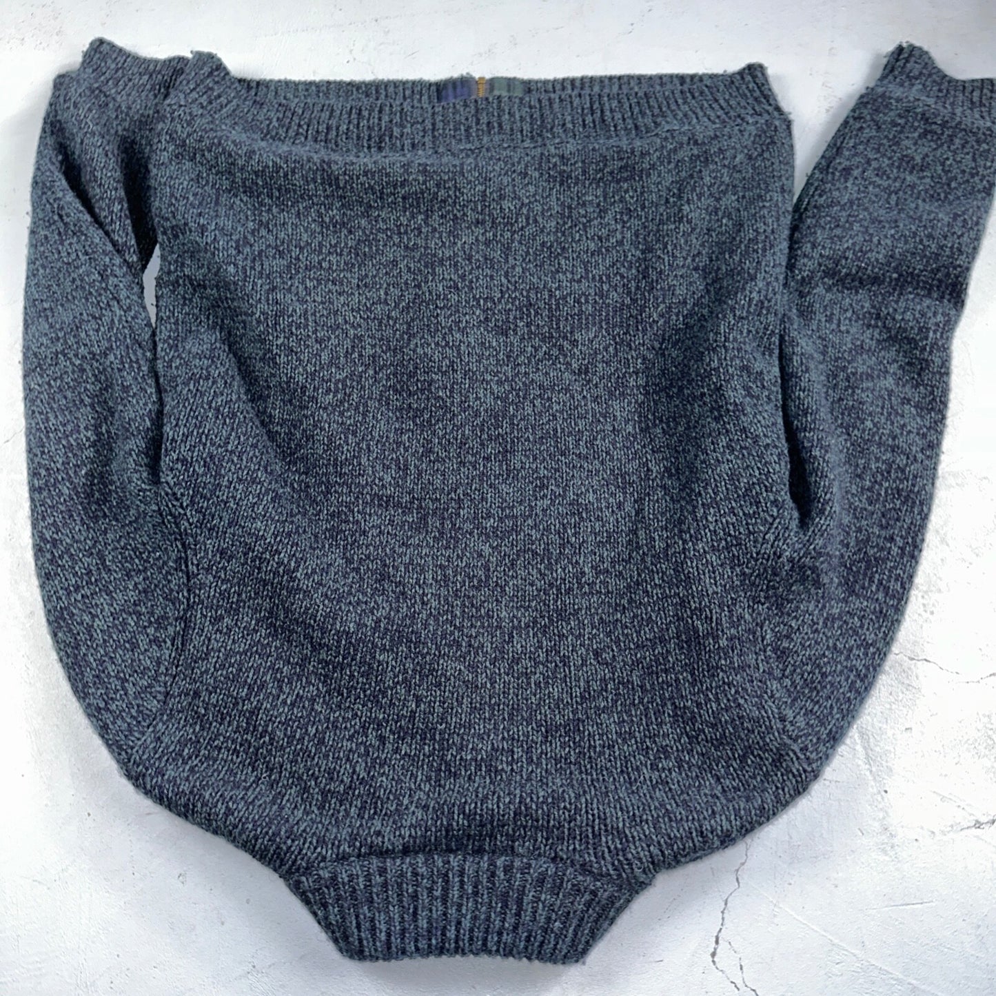 LL Bean Lambs Wool Blue Sweater Full Zip Flannel Plaid Lined Mens L Vintage