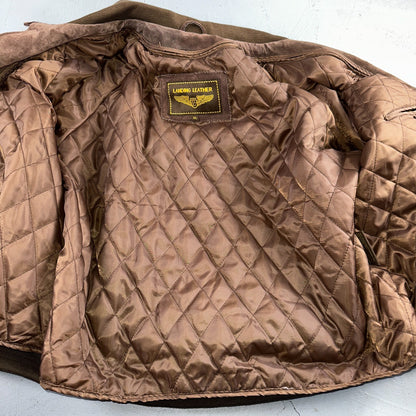 Vintage 90s Suede Leather Brown Bomber Jacket XL Retro Aviator Landing Leather