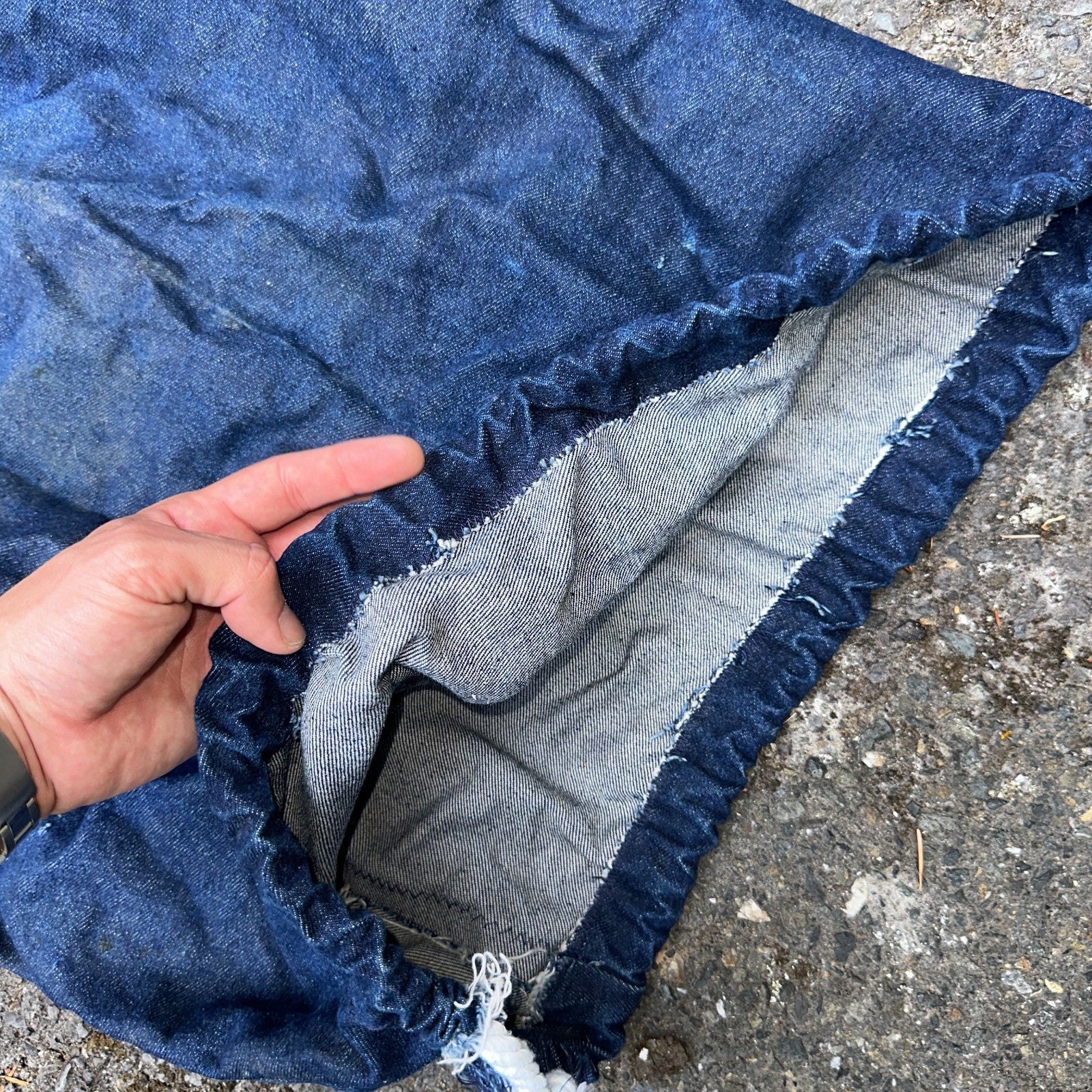 VTG 60s 50s Denim Blue Laundry Drawstring Faded Civilian Bag Lot of 3 USED
