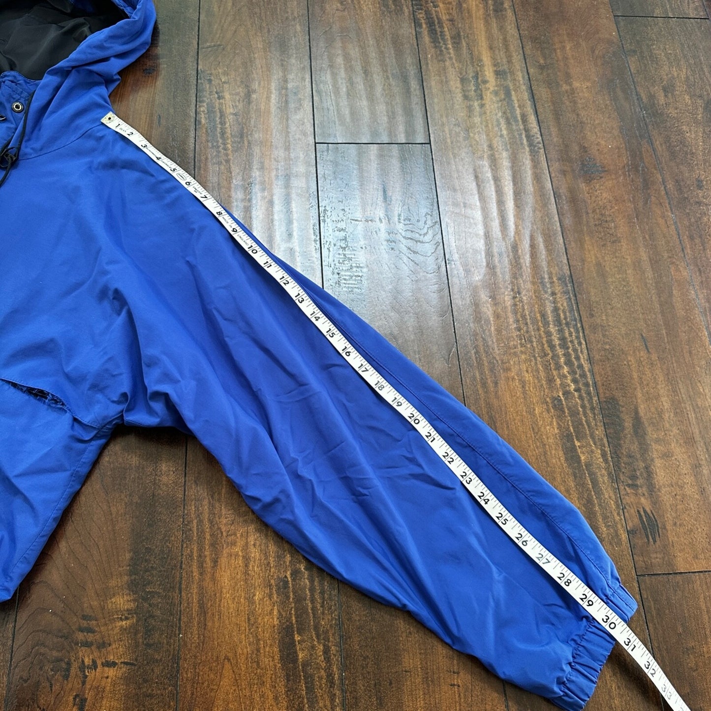 Eddie Bauer Windbreaker Jacket Mens M Blue Vintage Full Zip Ultrex Hooded RIPPED