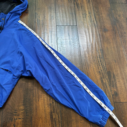 Eddie Bauer Windbreaker Jacket Mens M Blue Vintage Full Zip Ultrex Hooded RIPPED