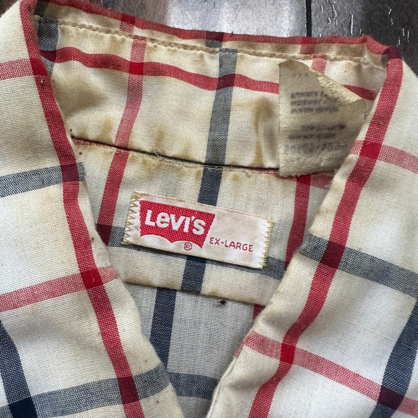 Vintage Levis Shirt Mens XL Red Blue Plaid Button Up White Tab 80s 90s 1980s