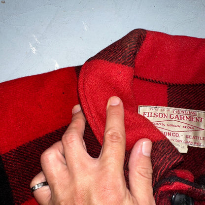 Filson Double Mackinaw Cruiser Coat Jacket Mens 46 Red Plaid Wool 70s Vintage