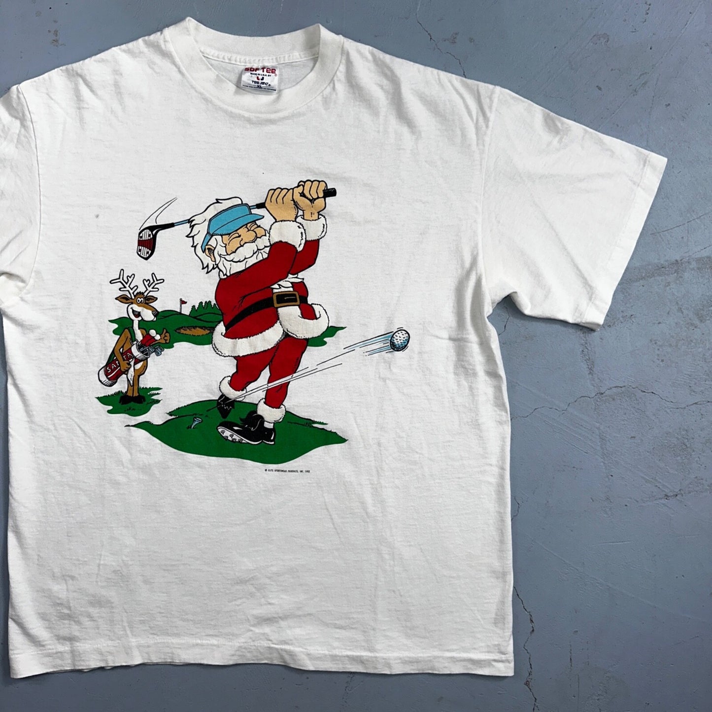 Christmas Santa Claus VTG T Shirt 90s Single Stitch Reindeer Funny Golf Dad XL