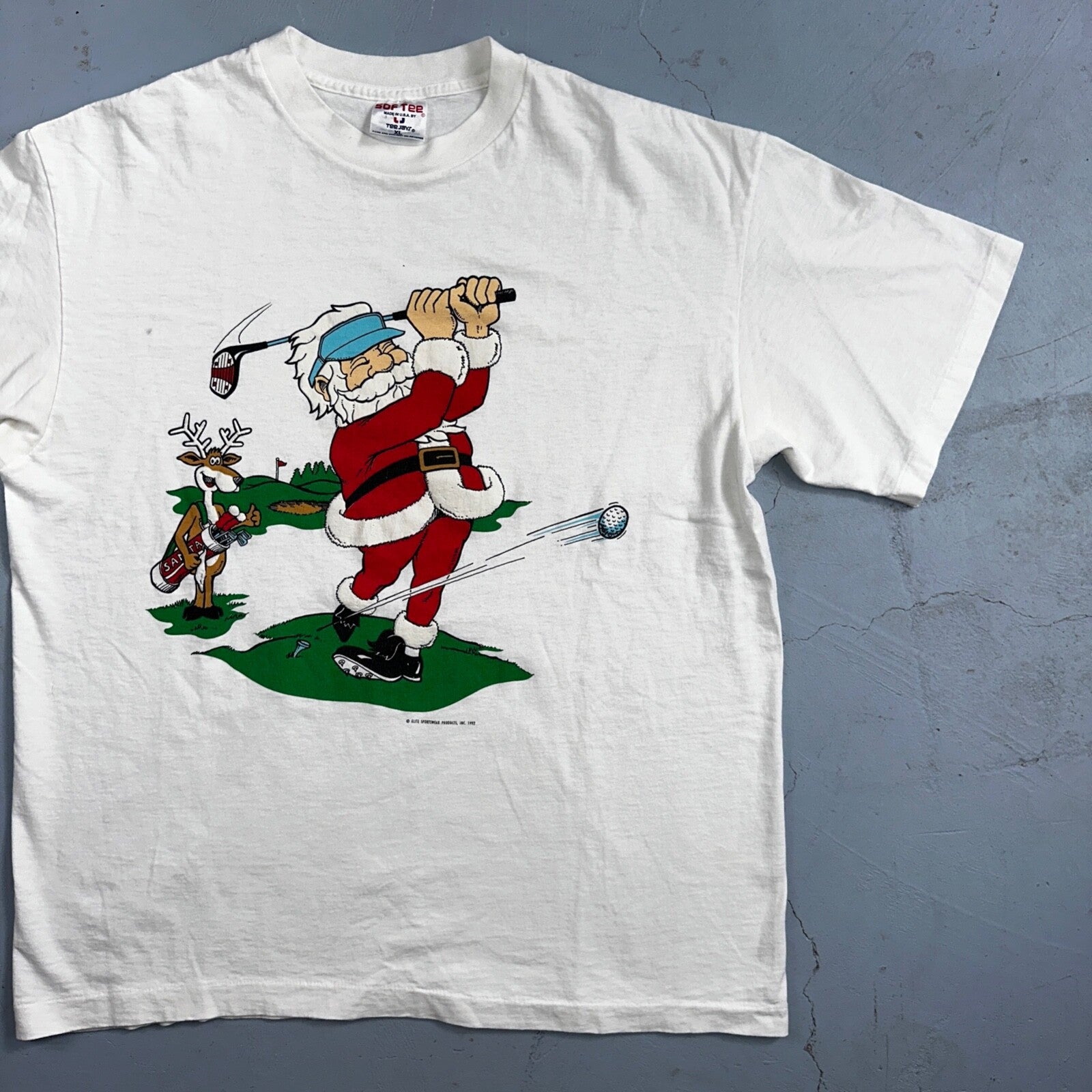 Christmas Santa Claus VTG T Shirt 90s Single Stitch Reindeer Funny Golf Dad XL