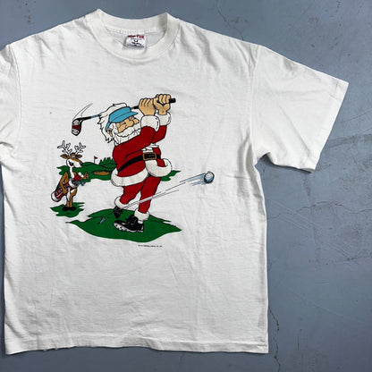 Christmas Santa Claus VTG T Shirt 90s Single Stitch Reindeer Funny Golf Dad XL
