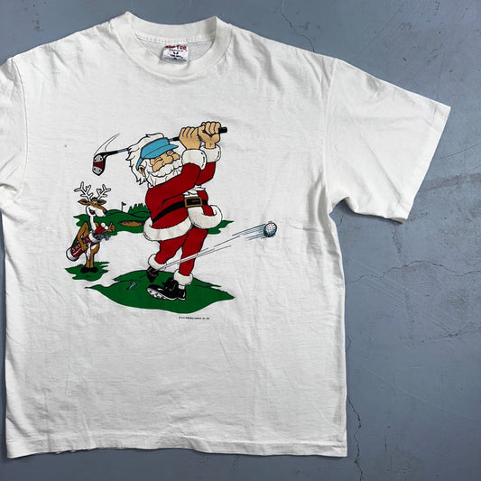 Christmas Santa Claus VTG T Shirt 90s Single Stitch Reindeer Funny Golf Dad XL
