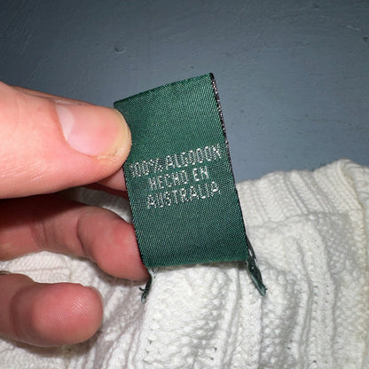 Lauren Ralph Lauren White Cable Knit V Neck Pullover Sweater Womens M Cotton