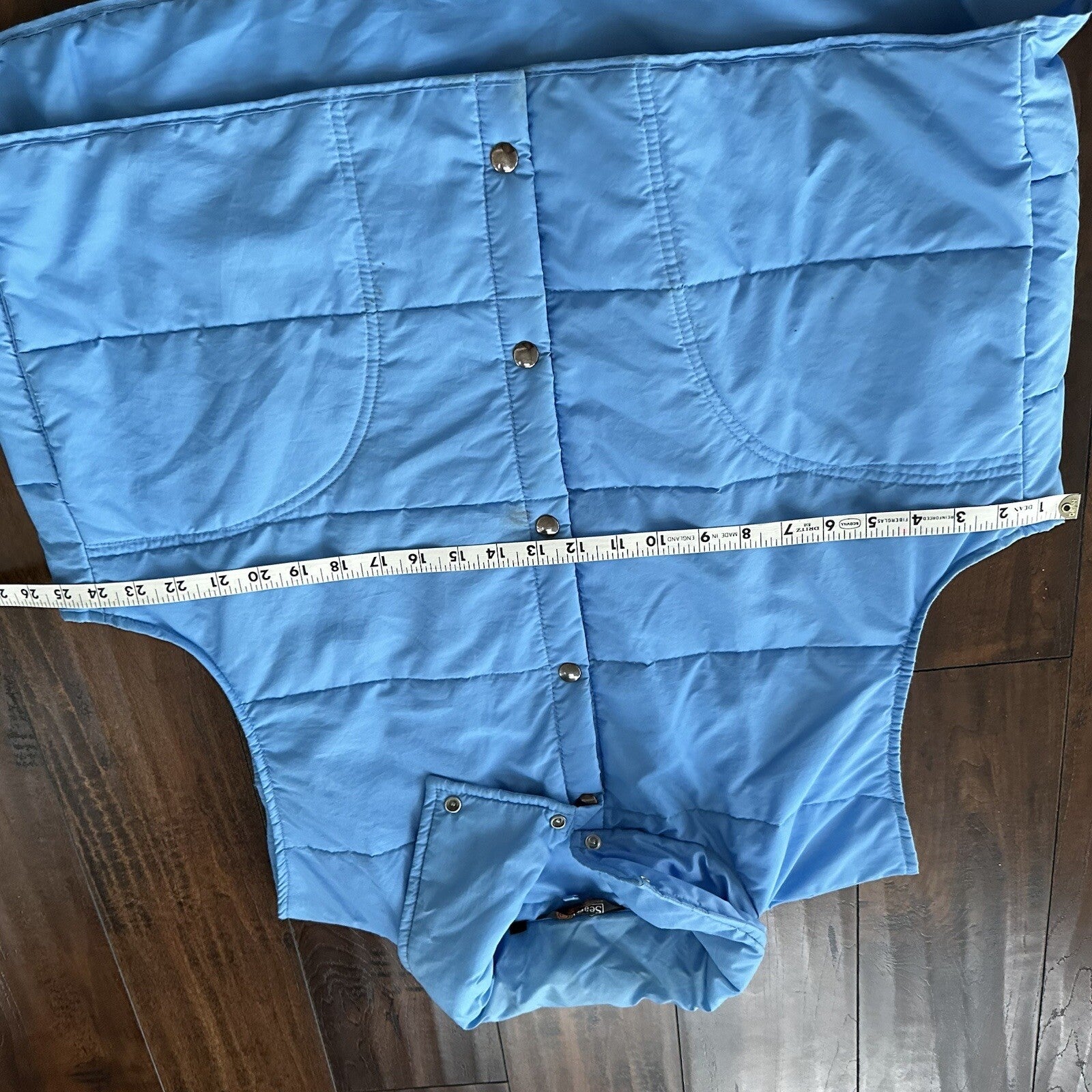 Vtg Sears Western Outdoor Wear Puffer Vest Snap Baby Blue 70s 80s Boxy XL