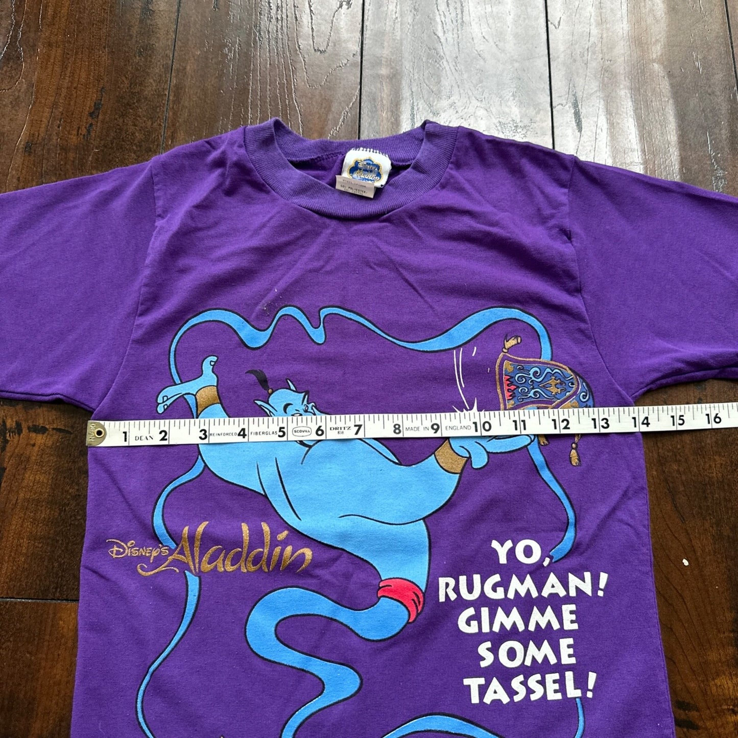 Aladdin Genie Purple AOP Vintage T Shirt 90s Single Stitch Kids Medium Disney