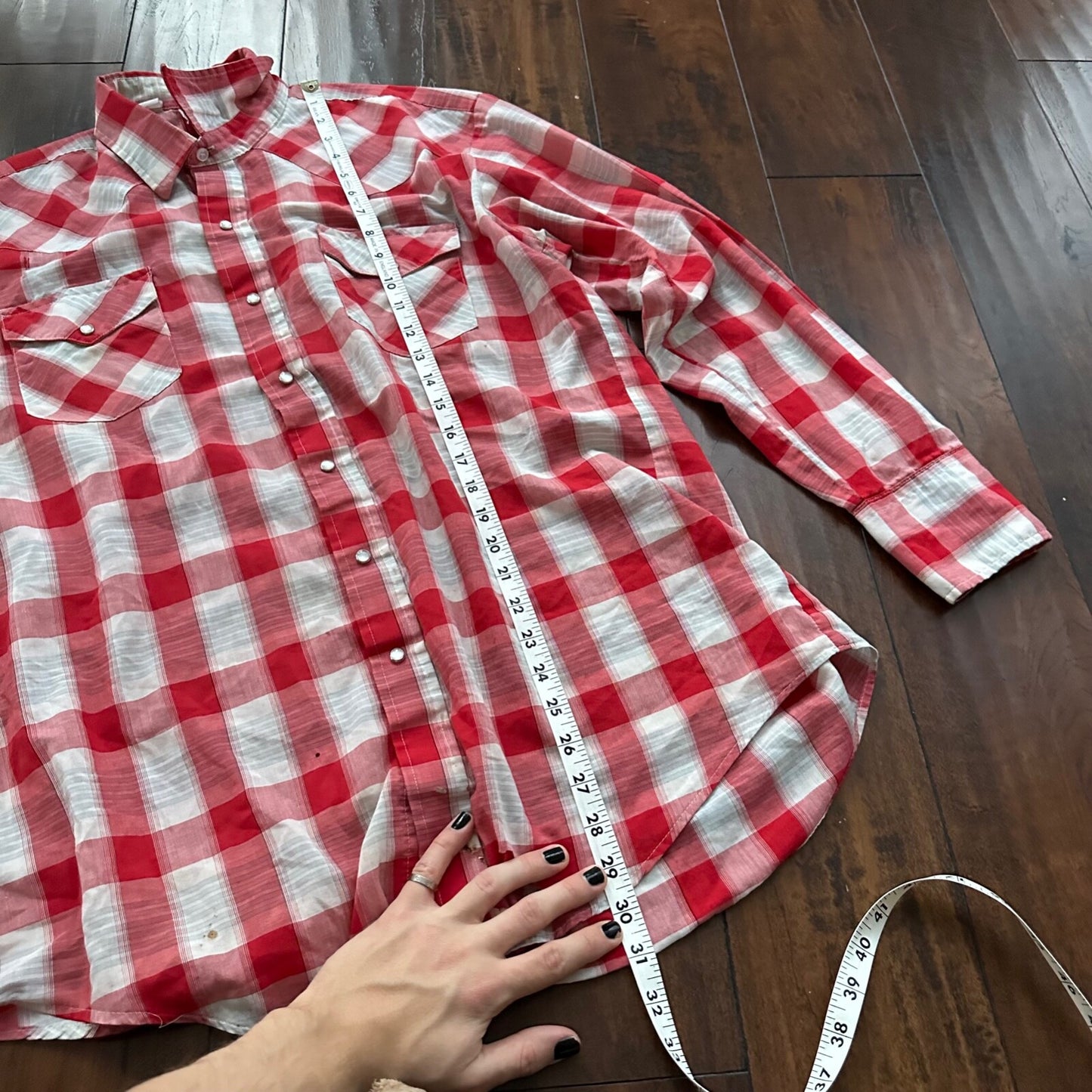 Gold Collection Karman Men's Western Shirt Pearl Snap Red USA Plaid Checker 80s