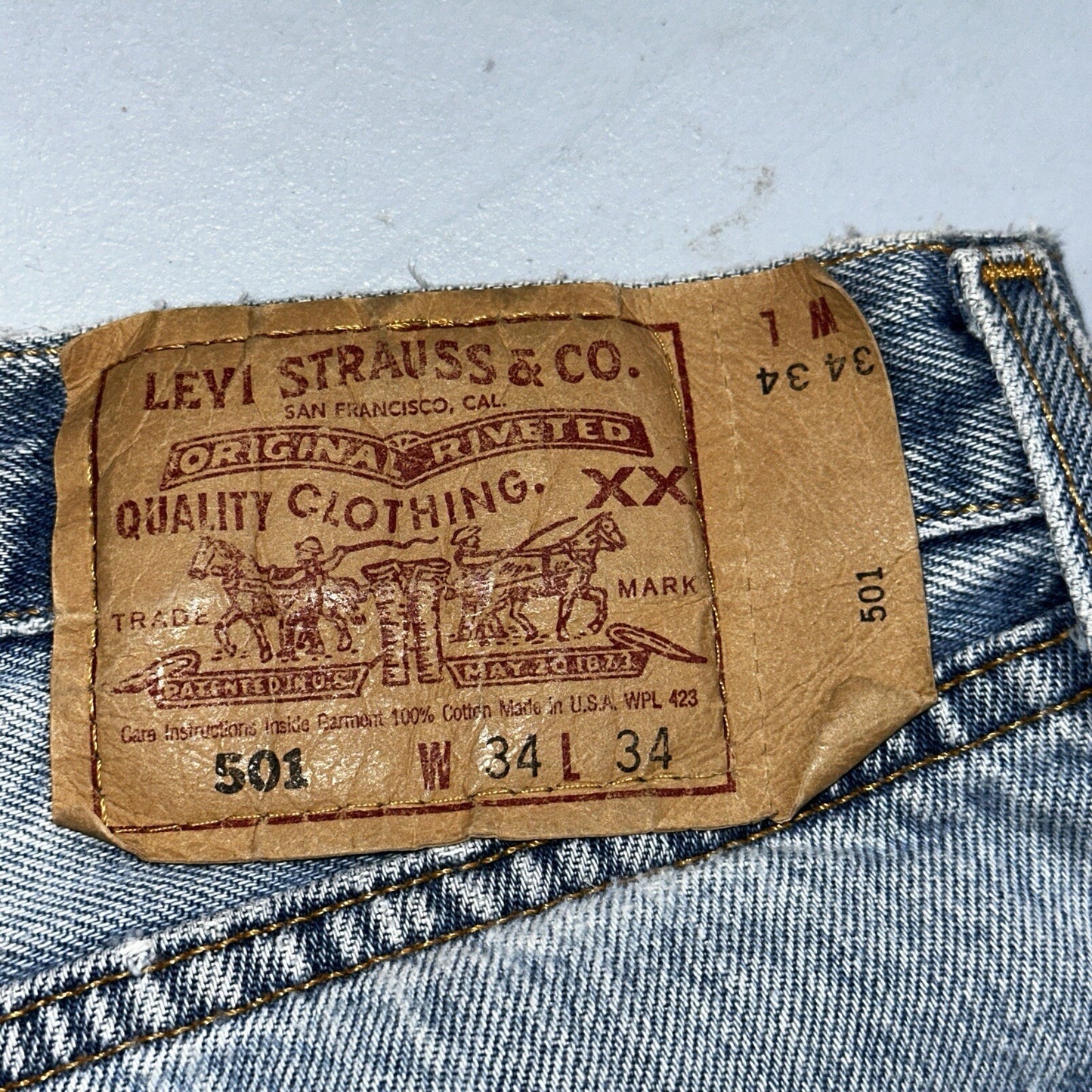 Levis 501 Vintage 90s USA XX Straight Leg Jeans 34x34 Light Wash Act 31x32