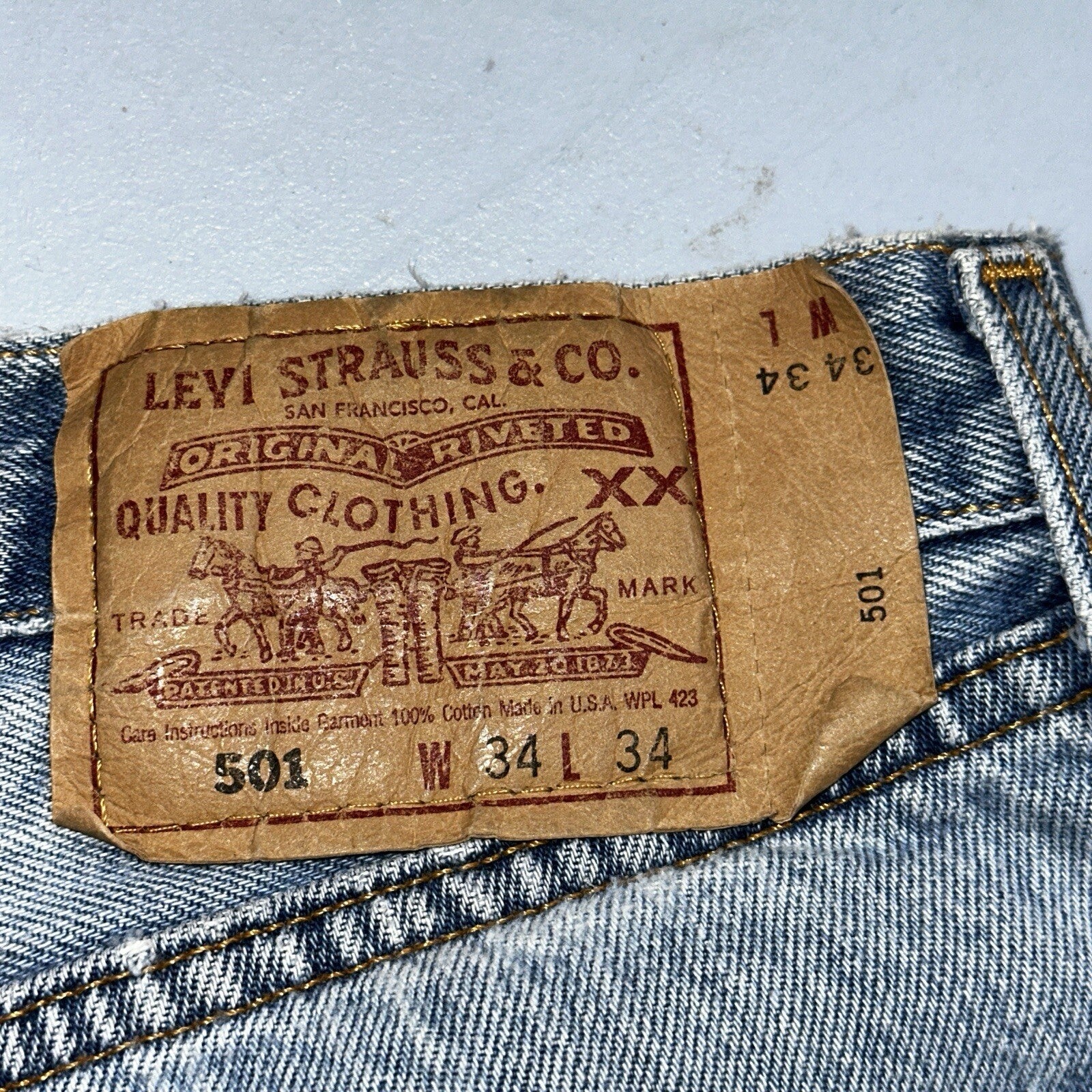 Levis 501 Vintage 90s USA XX Straight Leg Jeans 34x34 Light Wash Act 31x32