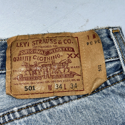 Levis 501 Vintage 90s USA XX Straight Leg Jeans 34x34 Light Wash Act 31x32