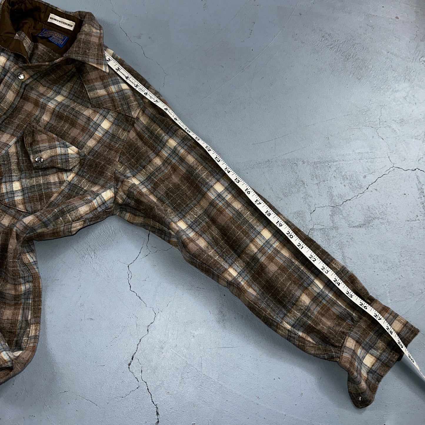 Pendleton VTG High Grade Western Wear Pearl Snap Wool Plaid Shirt Sz L Plaid 70s