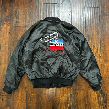 VTG 80s GTX Plymouth Satin Bomber Jacket USA West Ark Rare 90s White