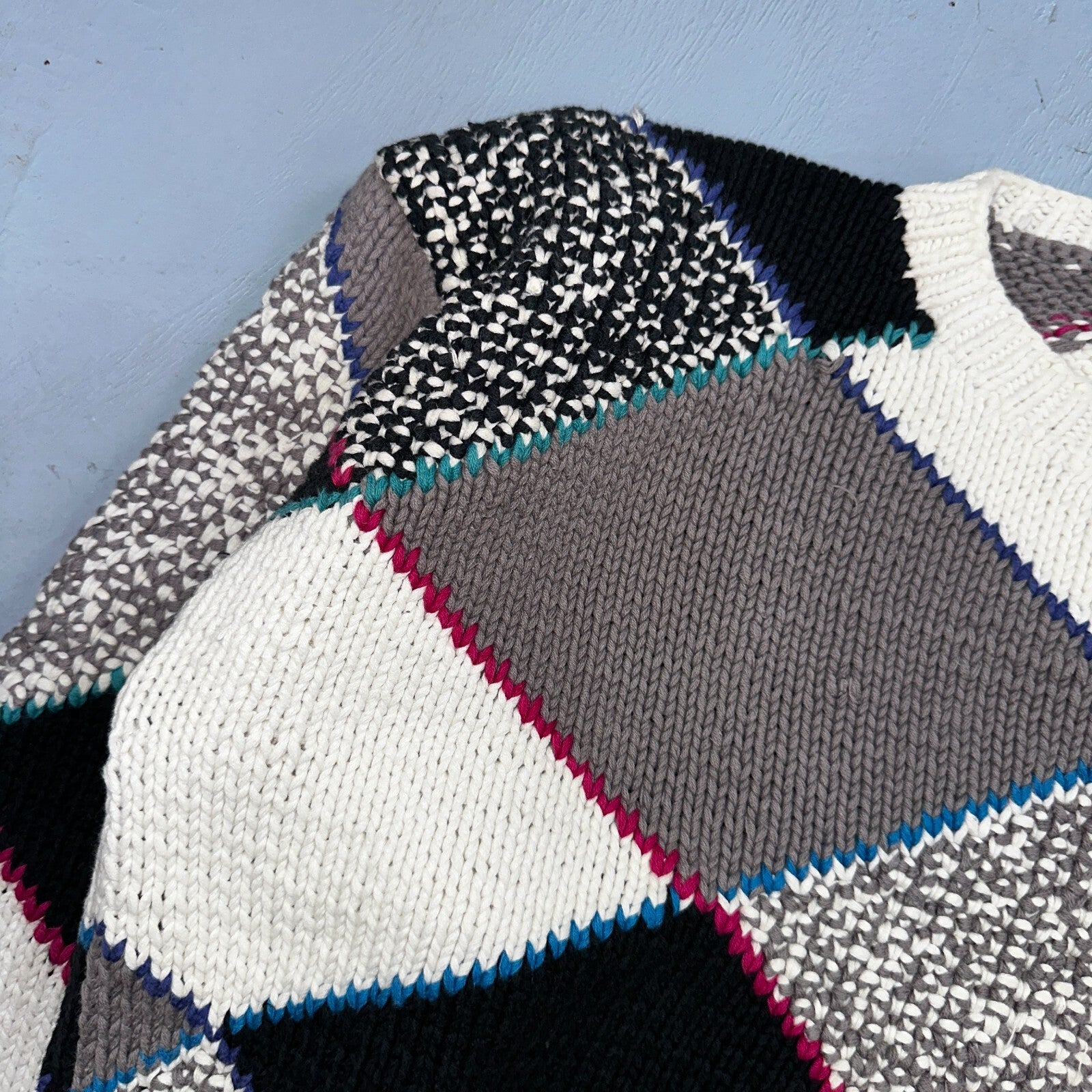 Vintage 80s Saratoga Robert Peritz Striped Cotton Cable Knit Golf Sweater Chic