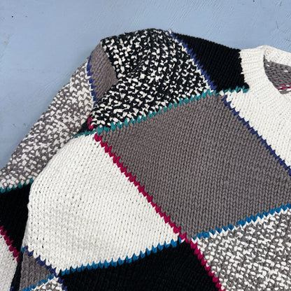 Vintage 80s Saratoga Robert Peritz Striped Cotton Cable Knit Golf Sweater Chic