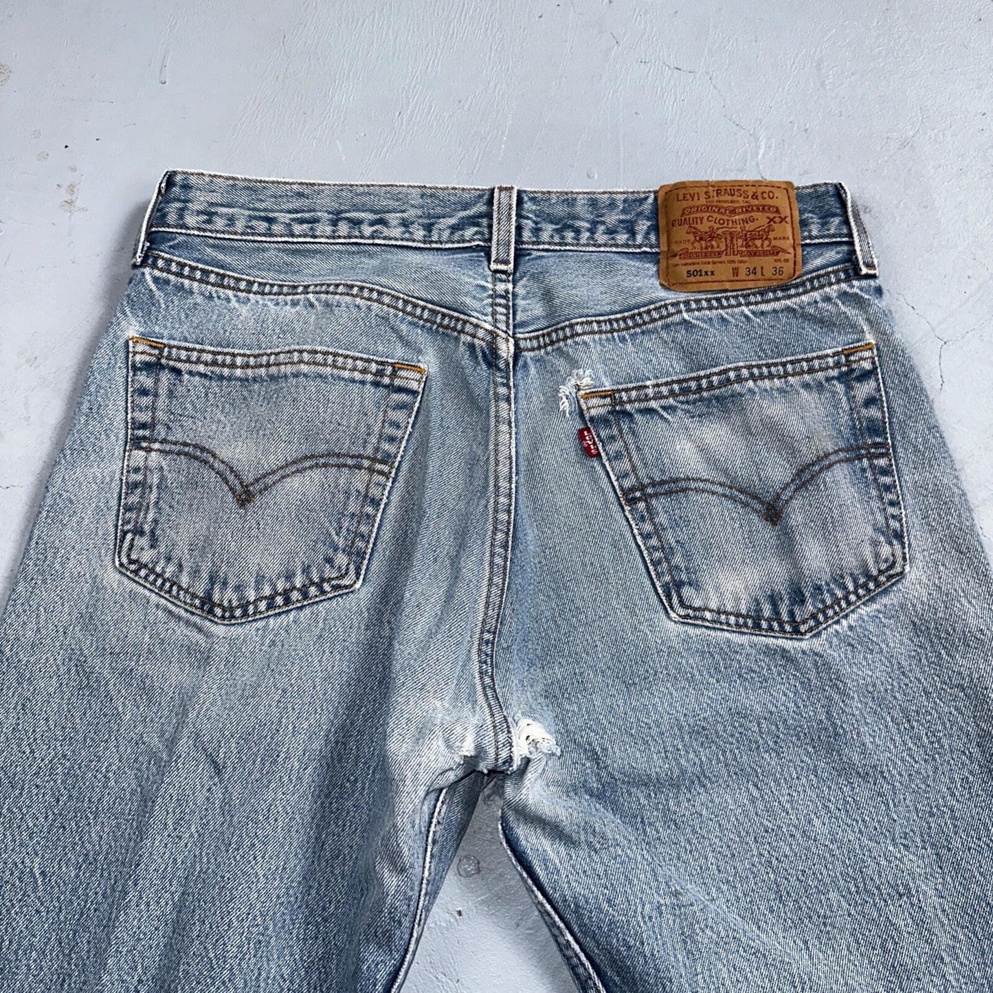 Levis 501 Vintage 90s XX Straight Leg Mexico Jeans 34x36 Light Wash Act 31x30