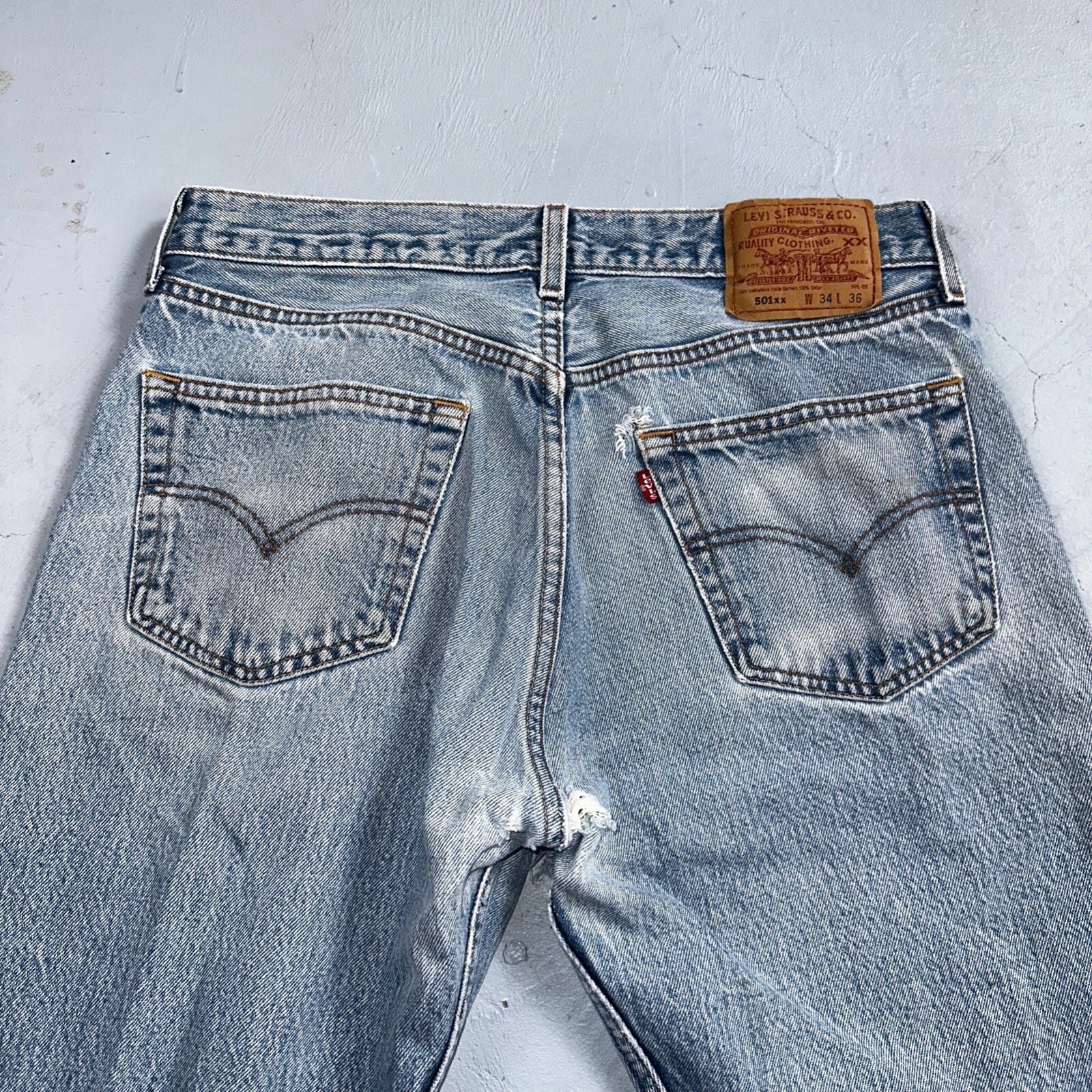 Levis 501 Vintage 90s XX Straight Leg Mexico Jeans 34x36 Light Wash Act 31x30