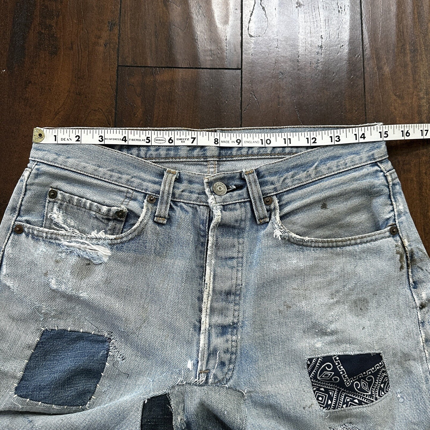 Levis Vintage 80s Redline Selvedge USA 501 Light Wash Jeans 66 30x28 Thrashed