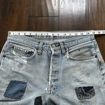 Levis Vintage 80s Redline Selvedge USA 501 Light Wash Jeans 66 30x28 Thrashed