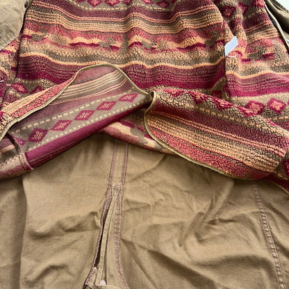 Vintage LL Bean Aztec Fleece Lined Womens Canvas Long Button Duster Coat M