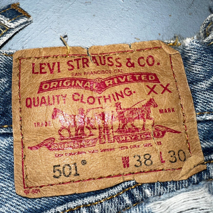 Levis 501 Vintage Y2K 90s XX Straight Leg Jeans Blue Light Wash 38x30 Act 36x30