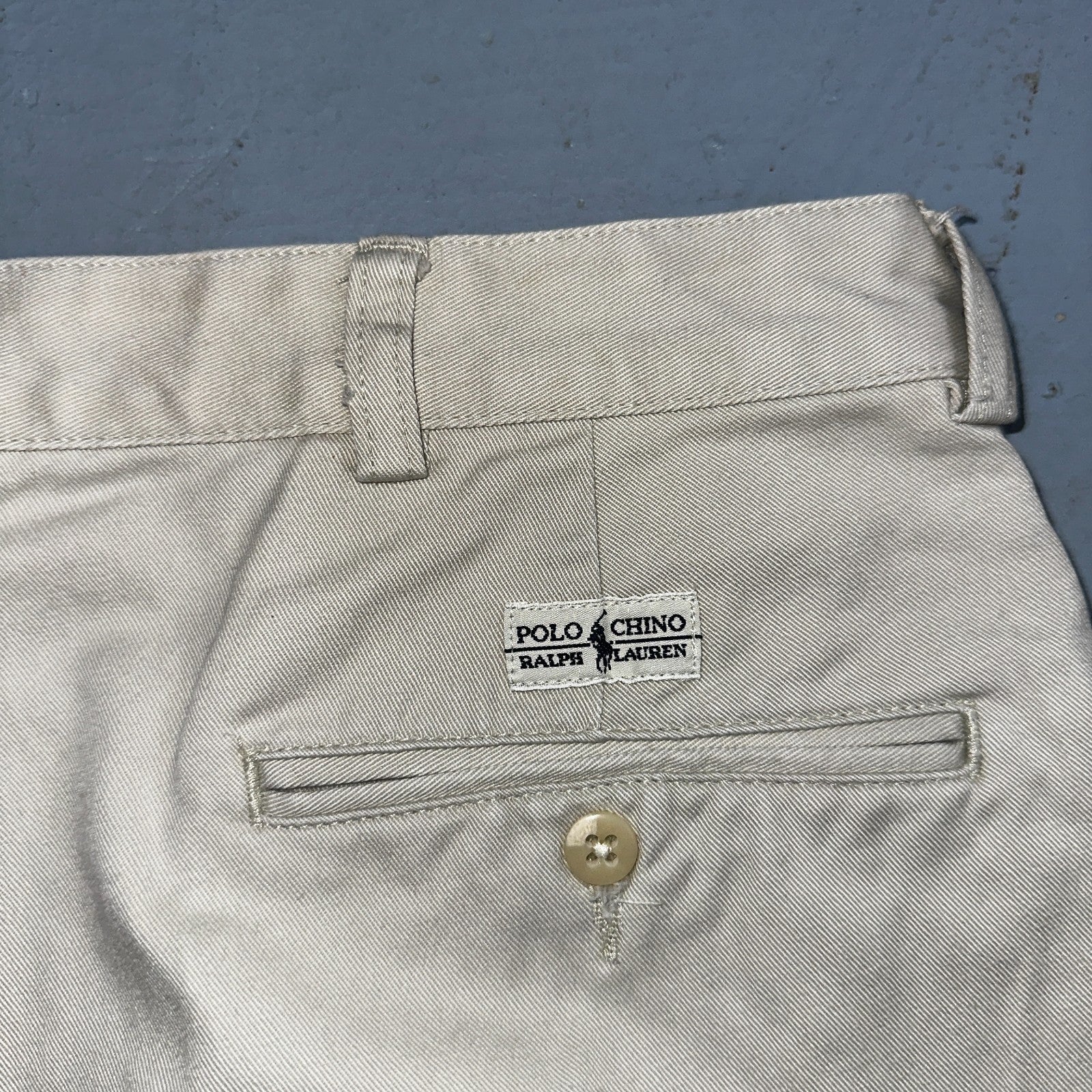 Polo Ralph Lauren Chino Pleated Shorts Mens 34 Beige Khaki 100% Cotton Vintage