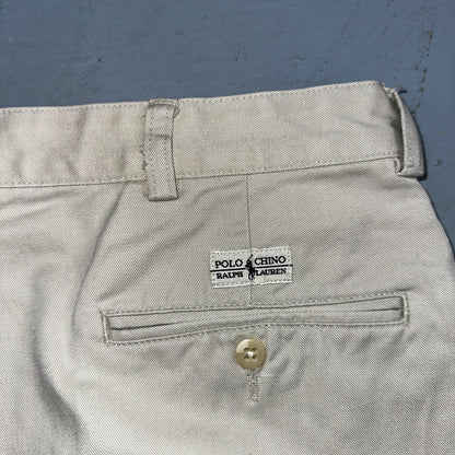 Polo Ralph Lauren Chino Pleated Shorts Mens 34 Beige Khaki 100% Cotton Vintage