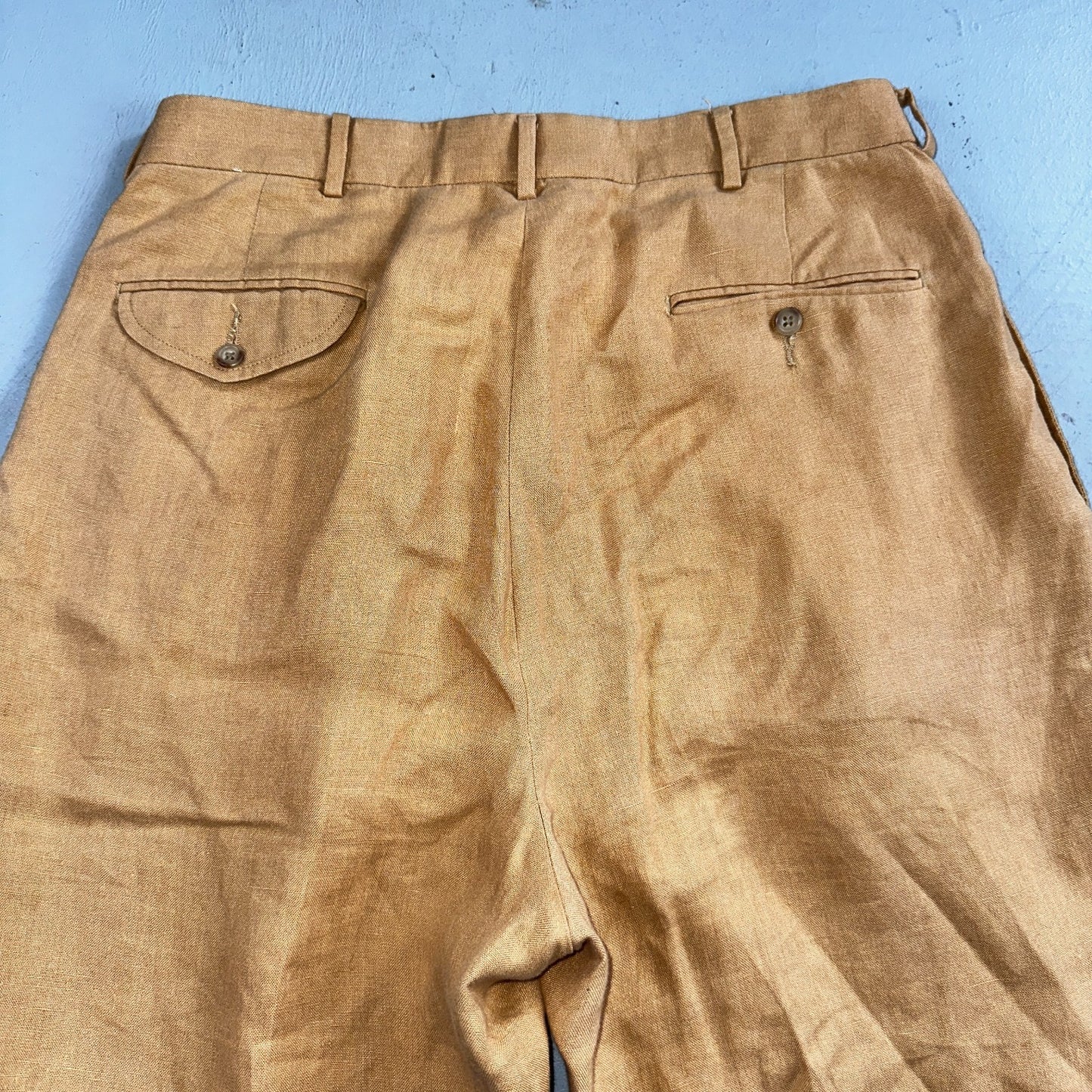 Polo Ralph Lauren 34x34 Brown Linen Pleated High Waist Mens Pants VTG 90s Beige