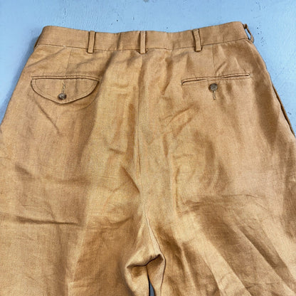 Polo Ralph Lauren 34x34 Brown Linen Pleated High Waist Mens Pants VTG 90s Beige