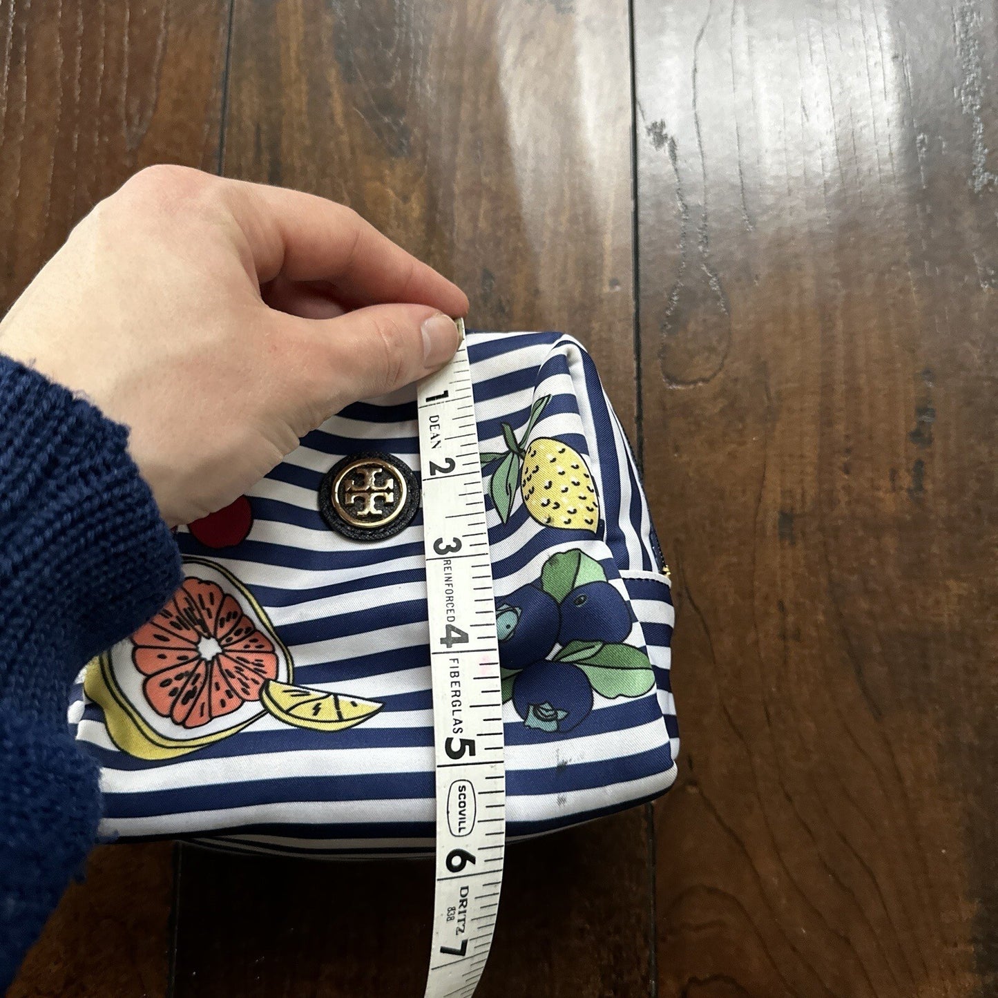 Tory Burch Printed Nylon Cosmetic Case Blue Fruits Wild Cute Print Berries