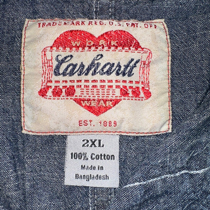 Carhartt Chambray Work Shirt VTG 2XL Demin Long Sleeve Button Up Heart Logo 60s