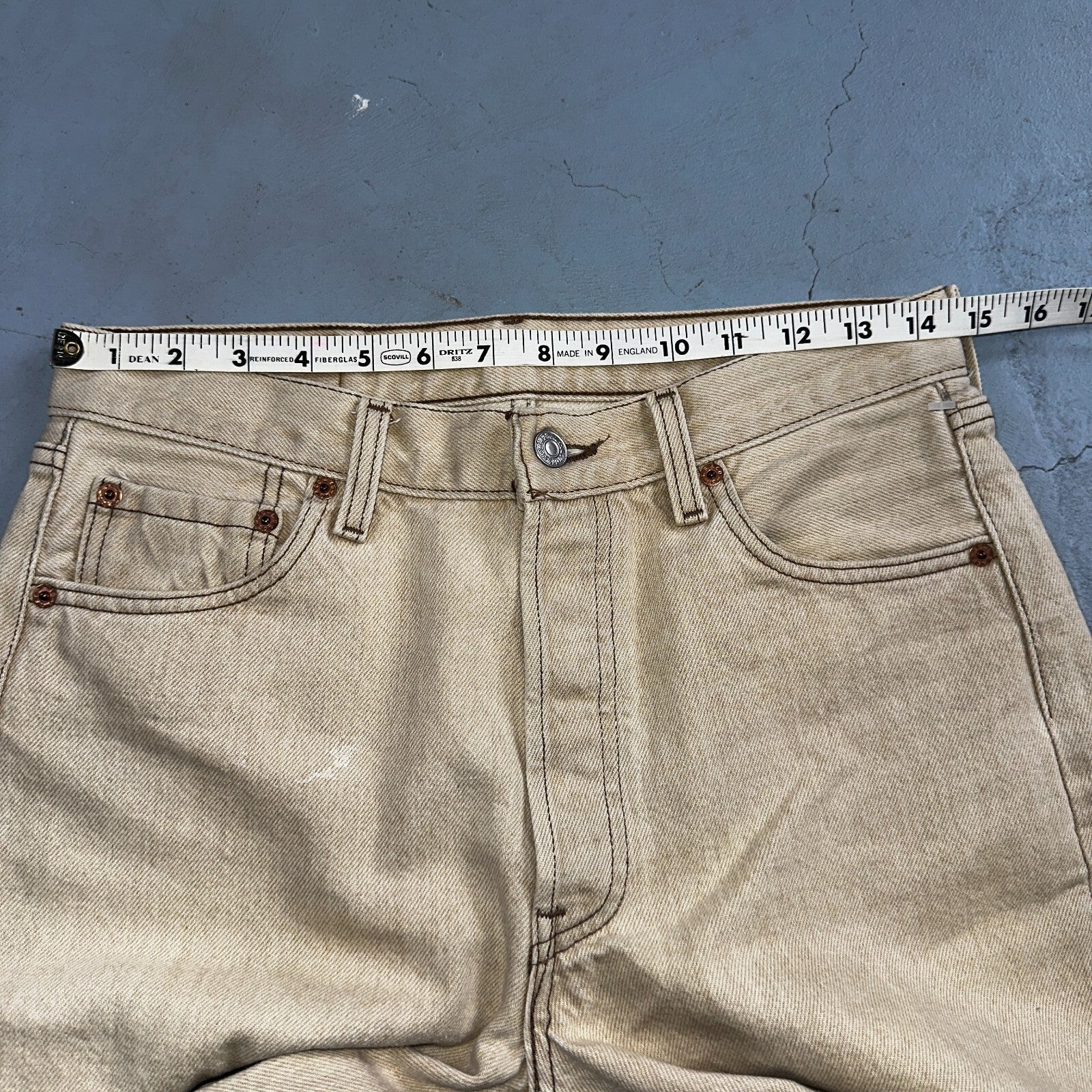 Levis 501 Vintage 90s USA XX Straight Leg Jeans Beige Light Wash 30x34 Act 29x29