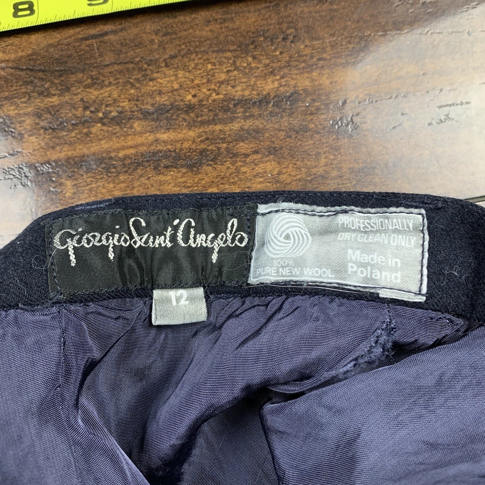 Giorgio Angelo Slacks Dress Pants Womens 12 Navy Blue Wool Vintage 70s Talon