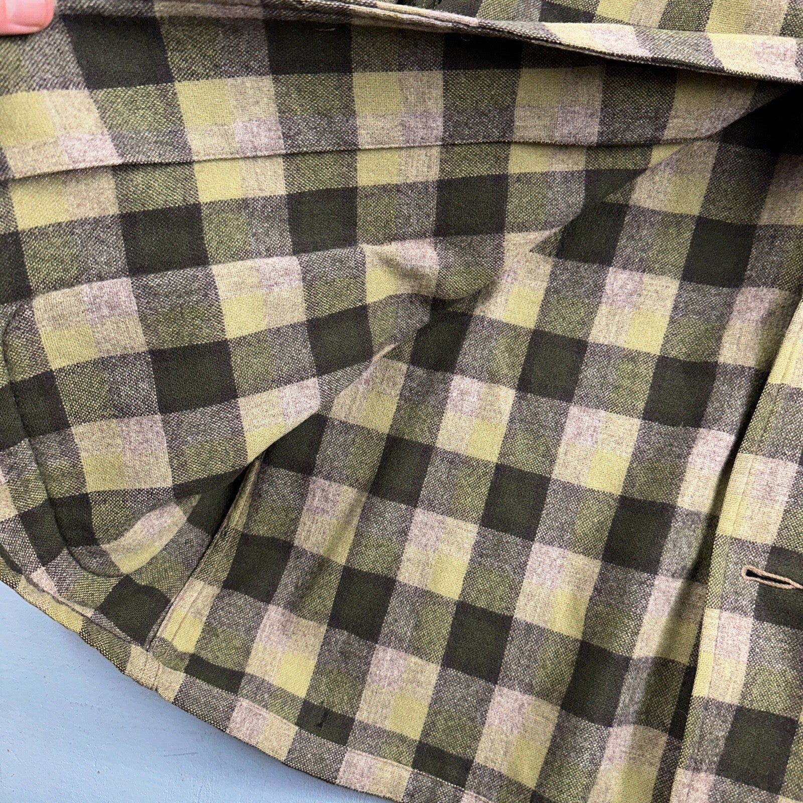 Pendleton 49er Blazer Mens L Yellow Green Wool Plaid Jacket Vintage 60s 1960s