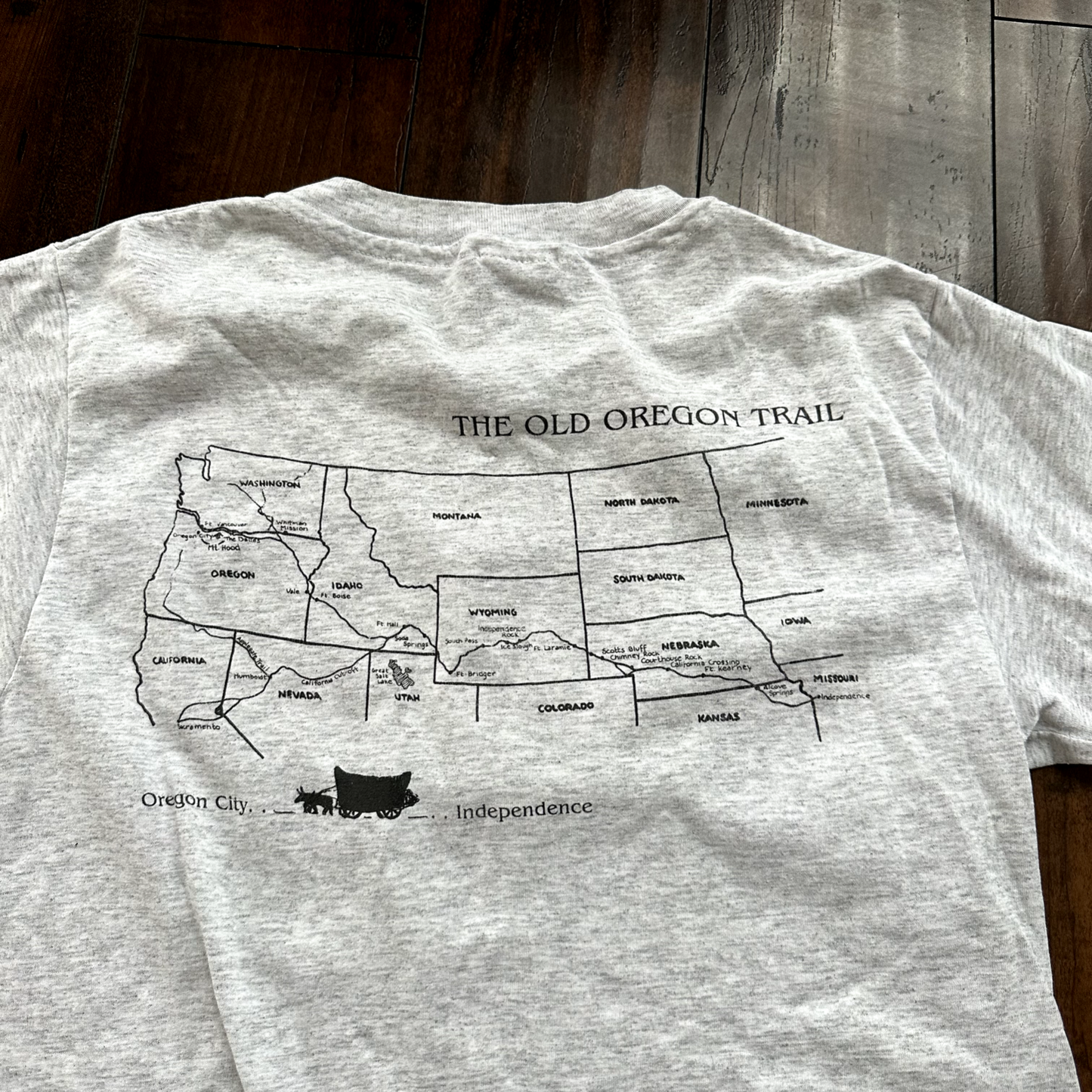 Oregon Trail West Wagons Vintage T Shirt Single Stitch State USA Cool Gray