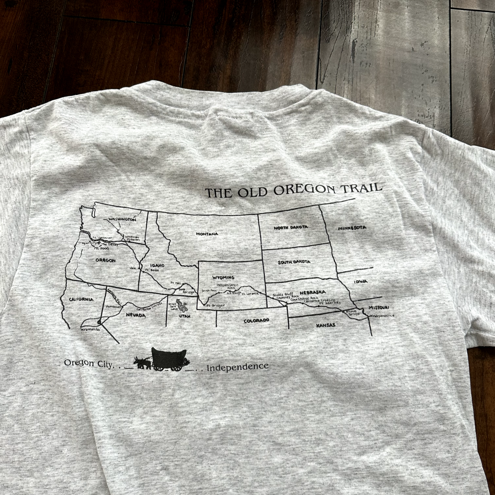 Oregon Trail West Wagons Vintage T Shirt Single Stitch State USA Cool Gray