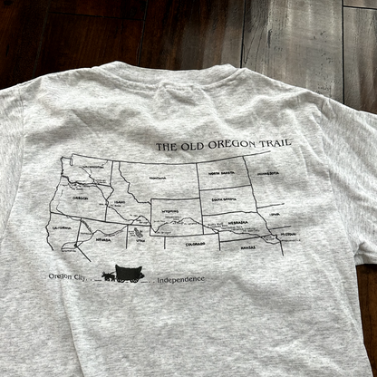 Oregon Trail West Wagons Vintage T Shirt Single Stitch State USA Cool Gray